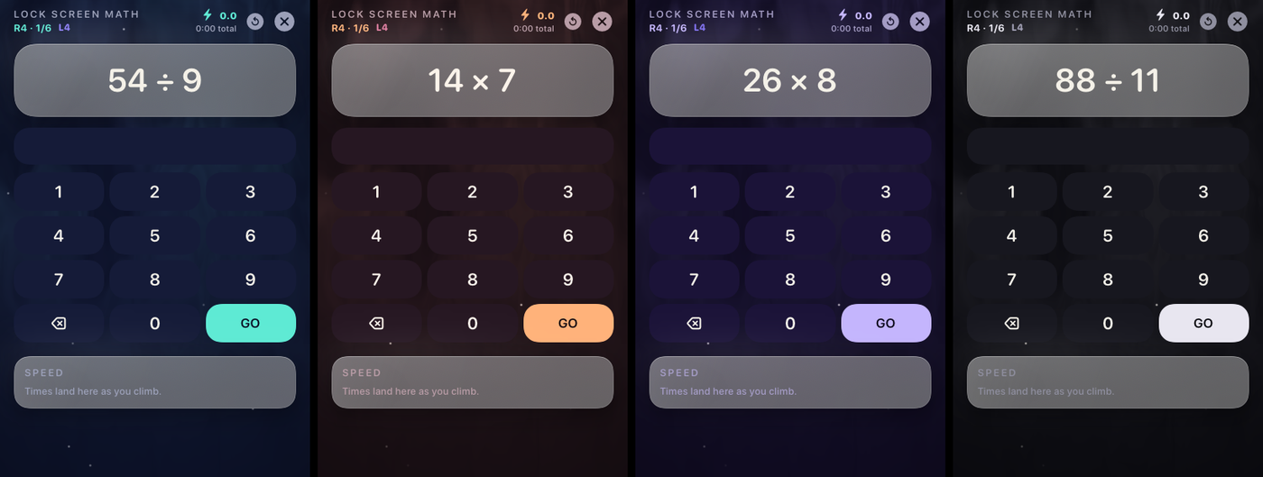 Four sky themes: Aurora, Ember Dusk, Deep Violet and Starlight