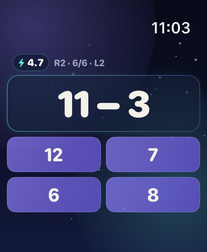 Apple Watch showing a math problem with four answer chips