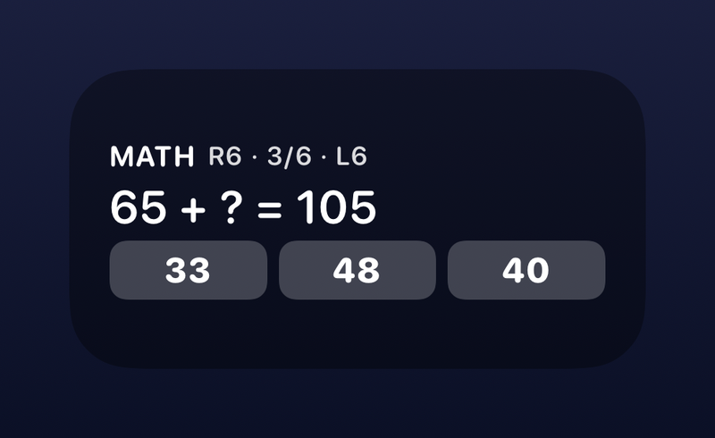 Lock Screen widget showing a math problem with three tappable answer chips
